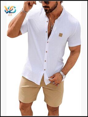 Men's Casual Tracksuit 2 Piece Outfit Button Down Shirt and Short Set